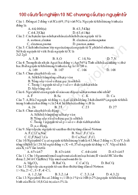 100 câu trắc nghiệm 10 chương cấu tạo nguyên tử